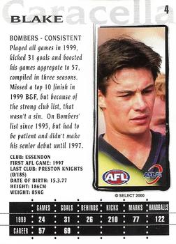 2000 Select AFL Millennium #4 Blake Caracella Back